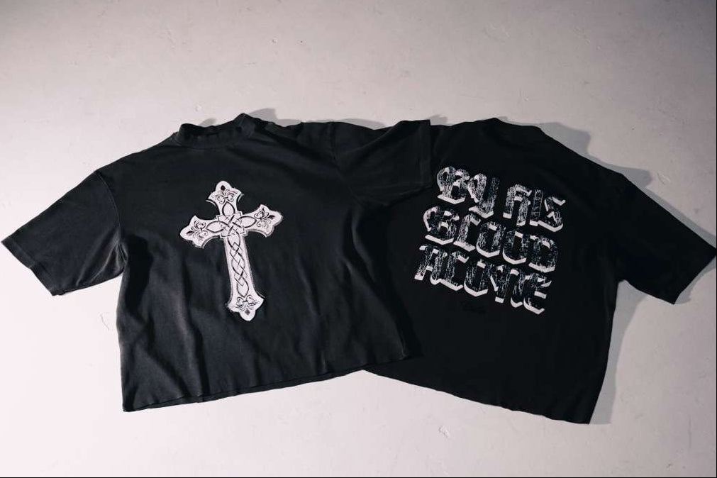 By His Blood Alone Tee - Charcoal/White