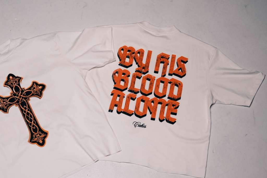 By His Blood Alone Tee - White/Orange