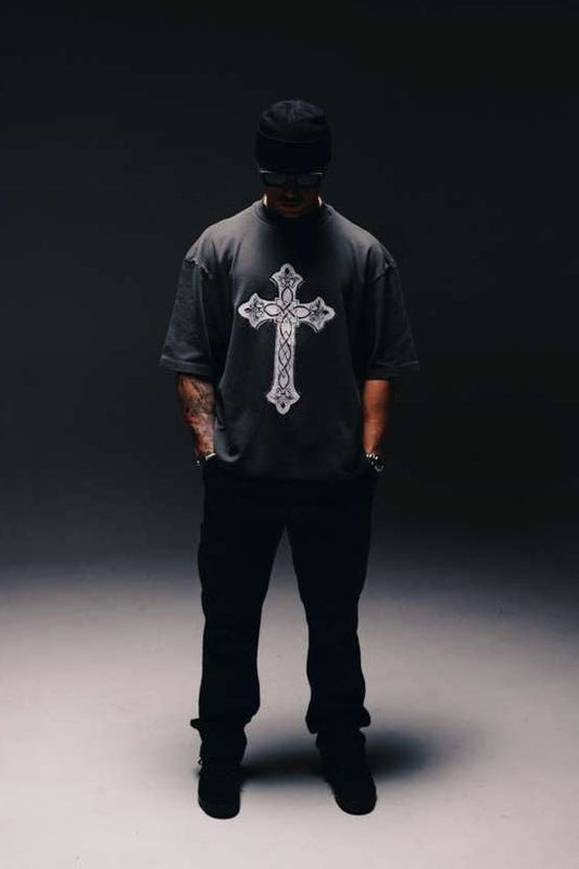 By His Blood Alone Tee - Charcoal/White